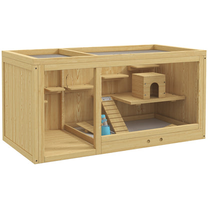 Pawhut Wooden Hamster Cage with Water Bottle, Platforms, Openable Roof
