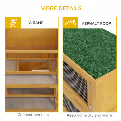 Pawhut Double Decker Rabbit Hutch Bunny Cage Pet House Outdoor W/ Tray, Yellow