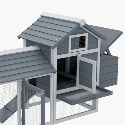 Pawhut Chicken Coop Hen Cage Small Animal Hutch Nesting Box Outdoor Run Grey