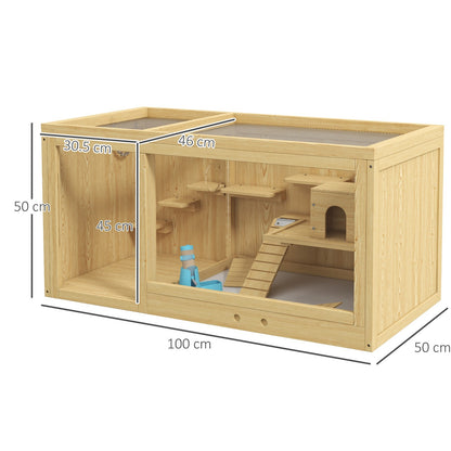 Pawhut Wooden Hamster Cage with Water Bottle, Platforms, Openable Roof