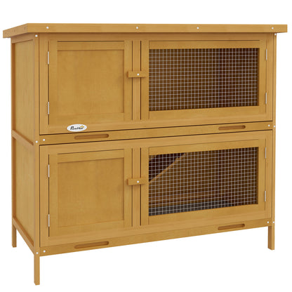 Pawhut Double Decker Rabbit Hutch Bunny Cage Pet House Outdoor W/ Tray, Yellow